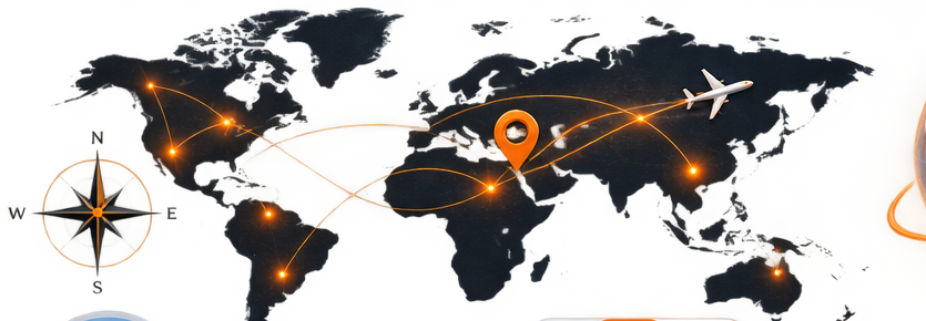 Stylized ORANQLY world travel network